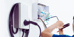electrician performing ev charger installation for Daytona, FL home
