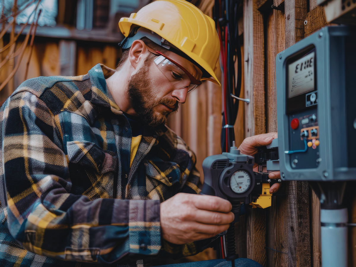 Electrician inspecting electrical meter that needs to be replaced