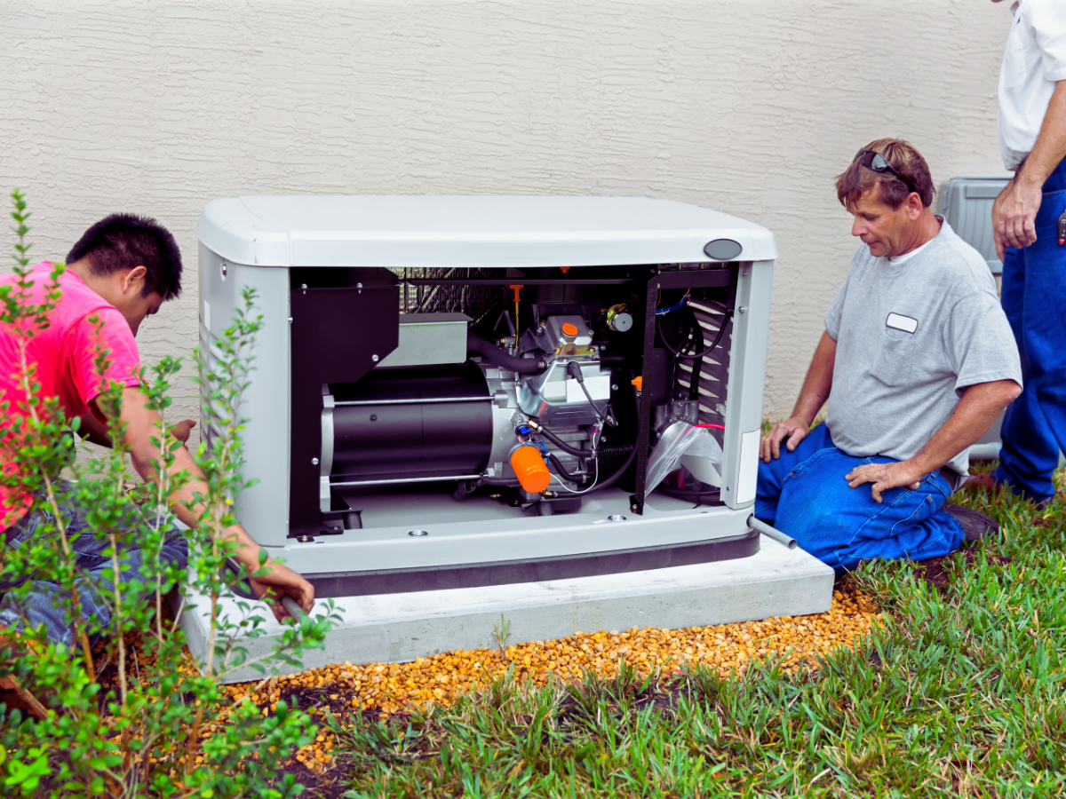 Electrical team installing home generator 